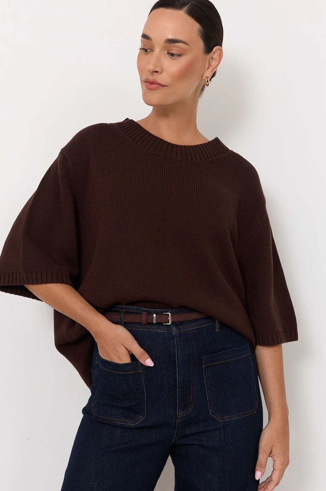 Tisha Thin Suede Jeans Belt (Chocolate/Silver) - Image 2