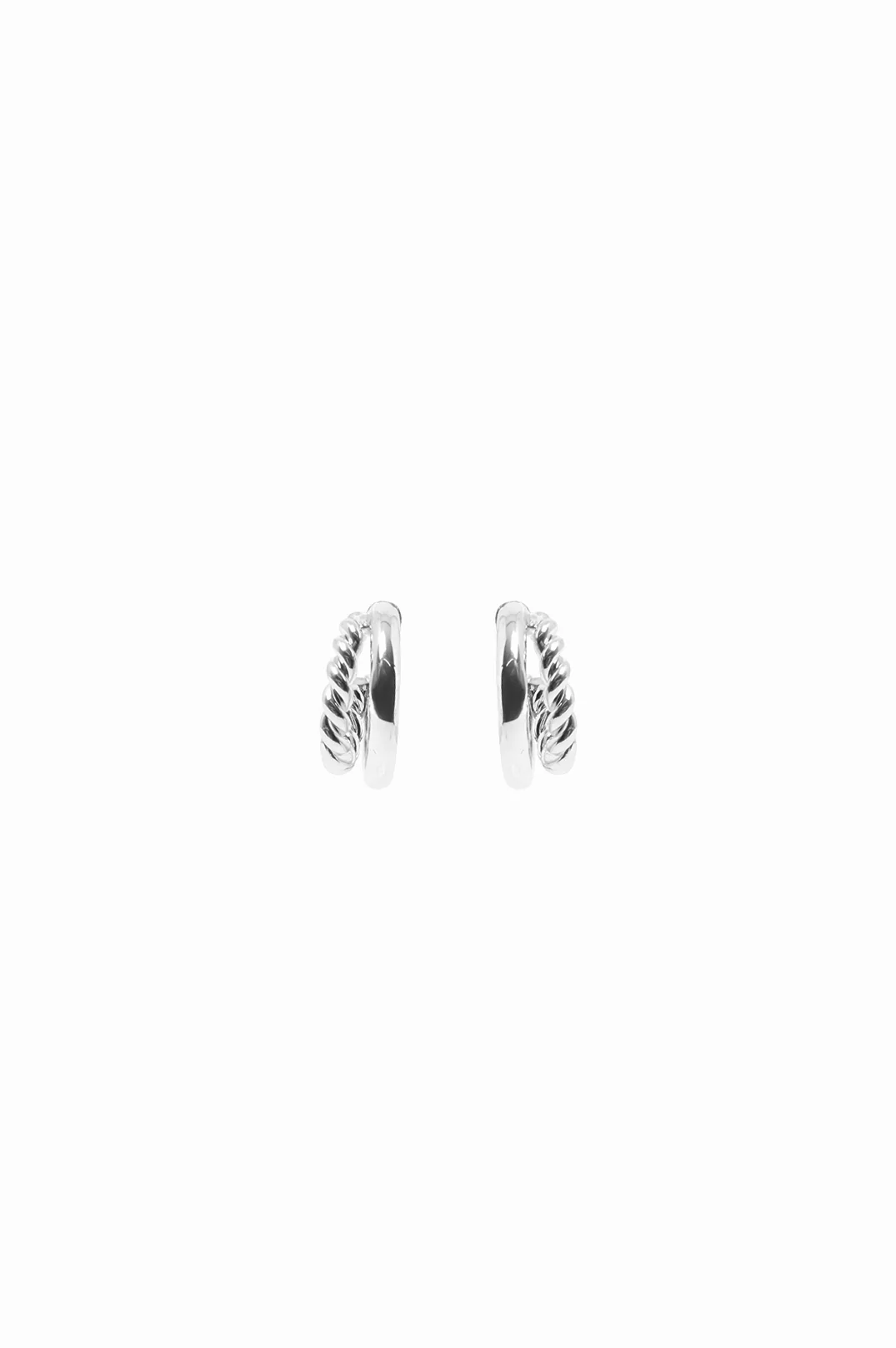 Twist Detail Double Hoops (Silver) - Image 2