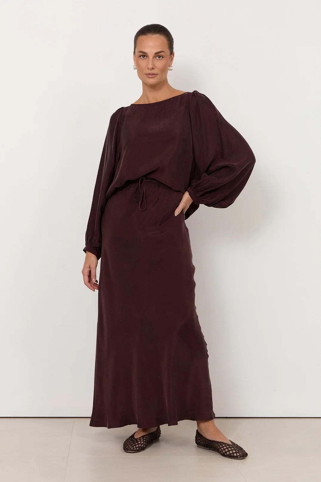 Ulla Boat Neck Cupro Top (Plum) - Image 3
