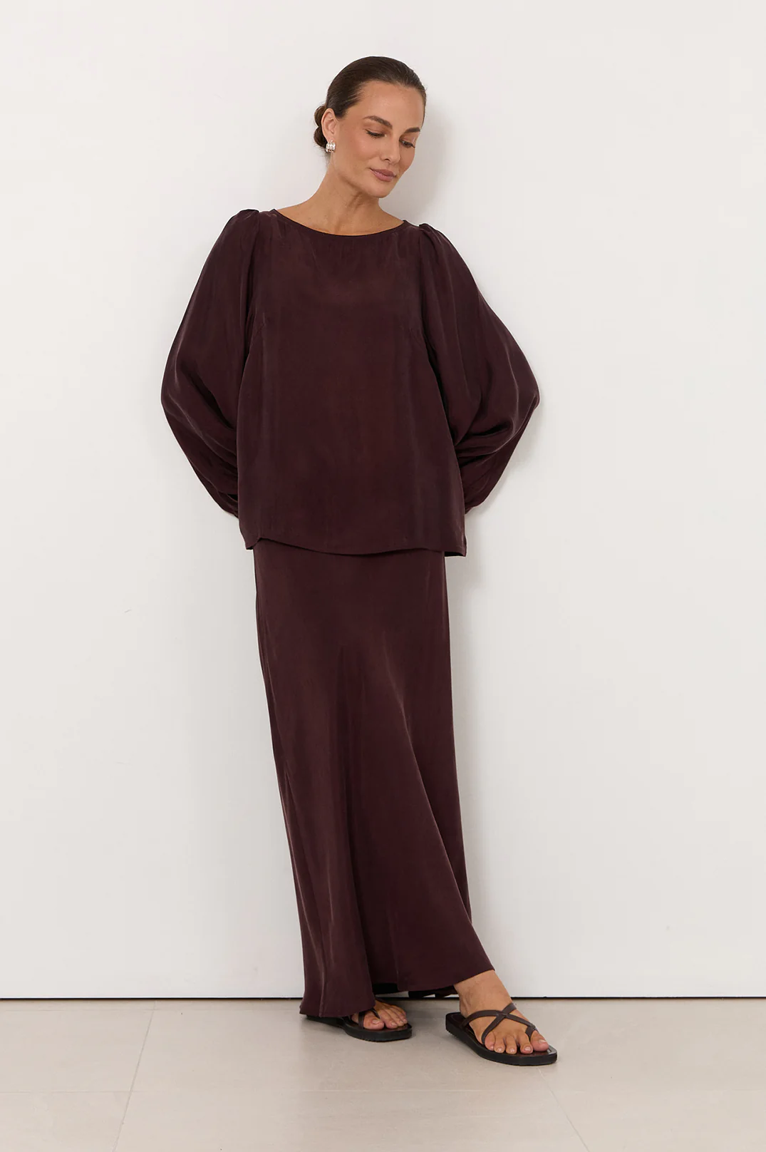 Ulla Boat Neck Cupro Top (Plum) - Image 4