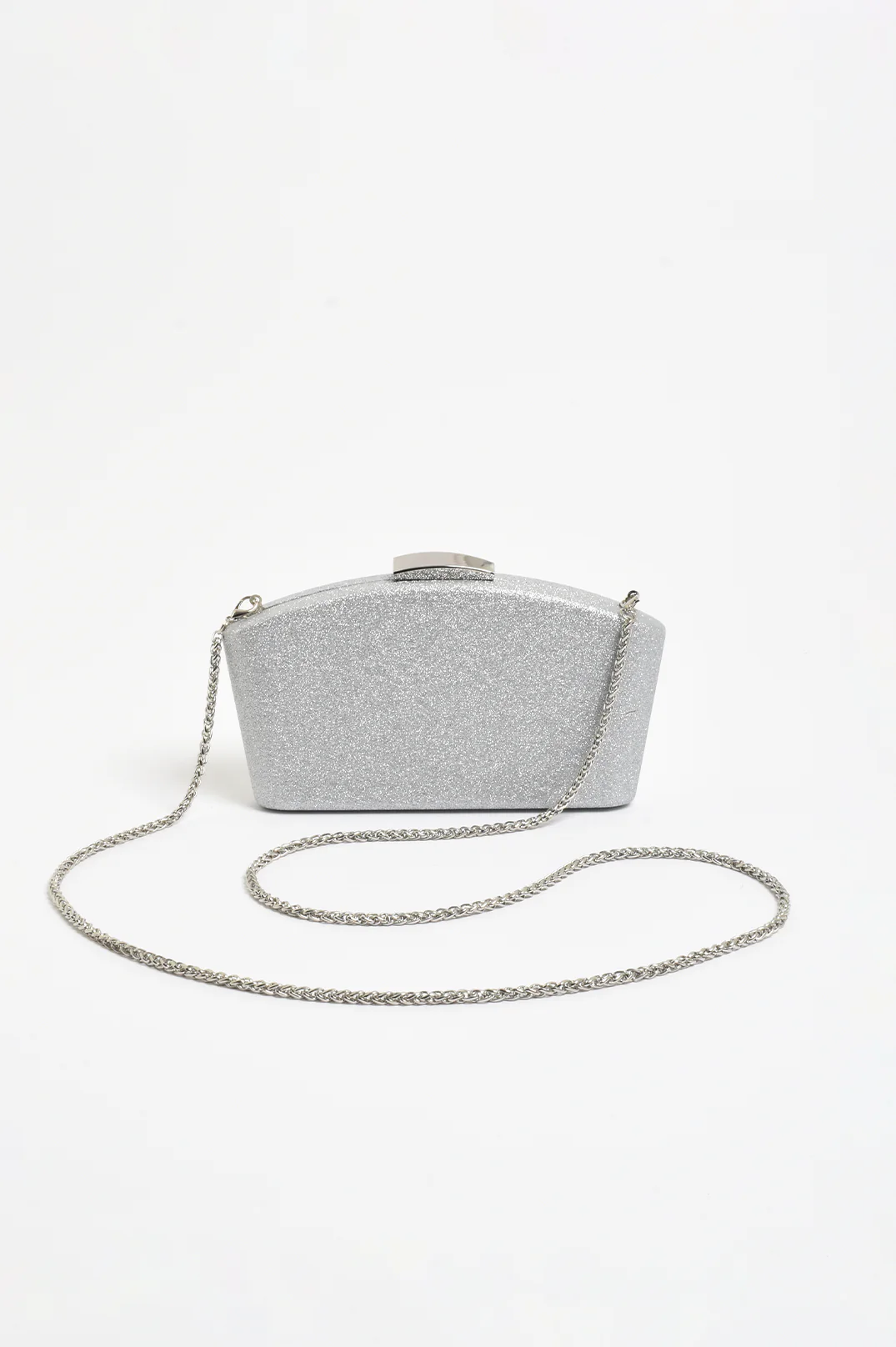 Valencia Glitter Curve Top Structured Clutch (Silver) - Image 3