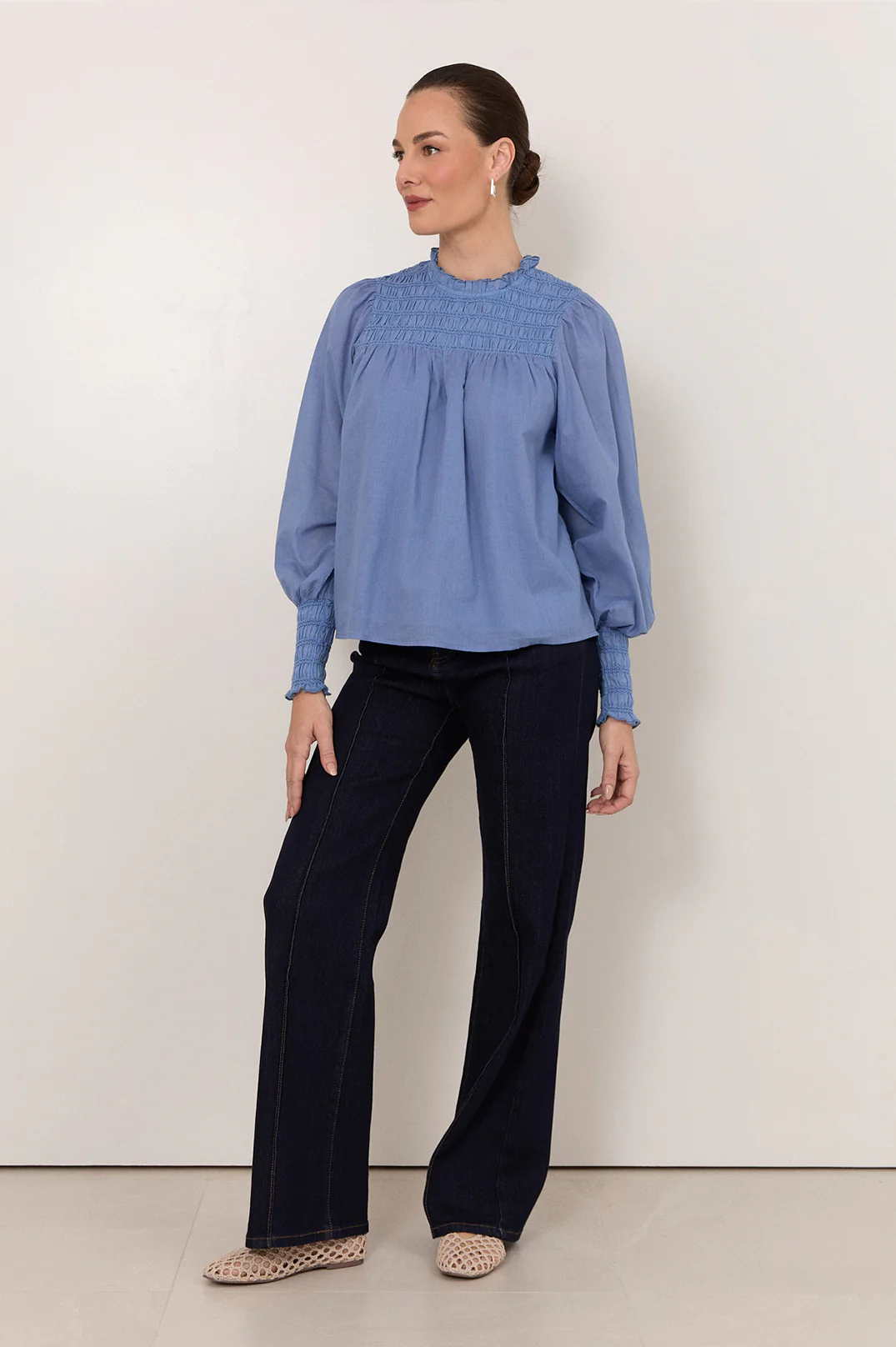 Valentina Shirred Top (Blue) - Image 3