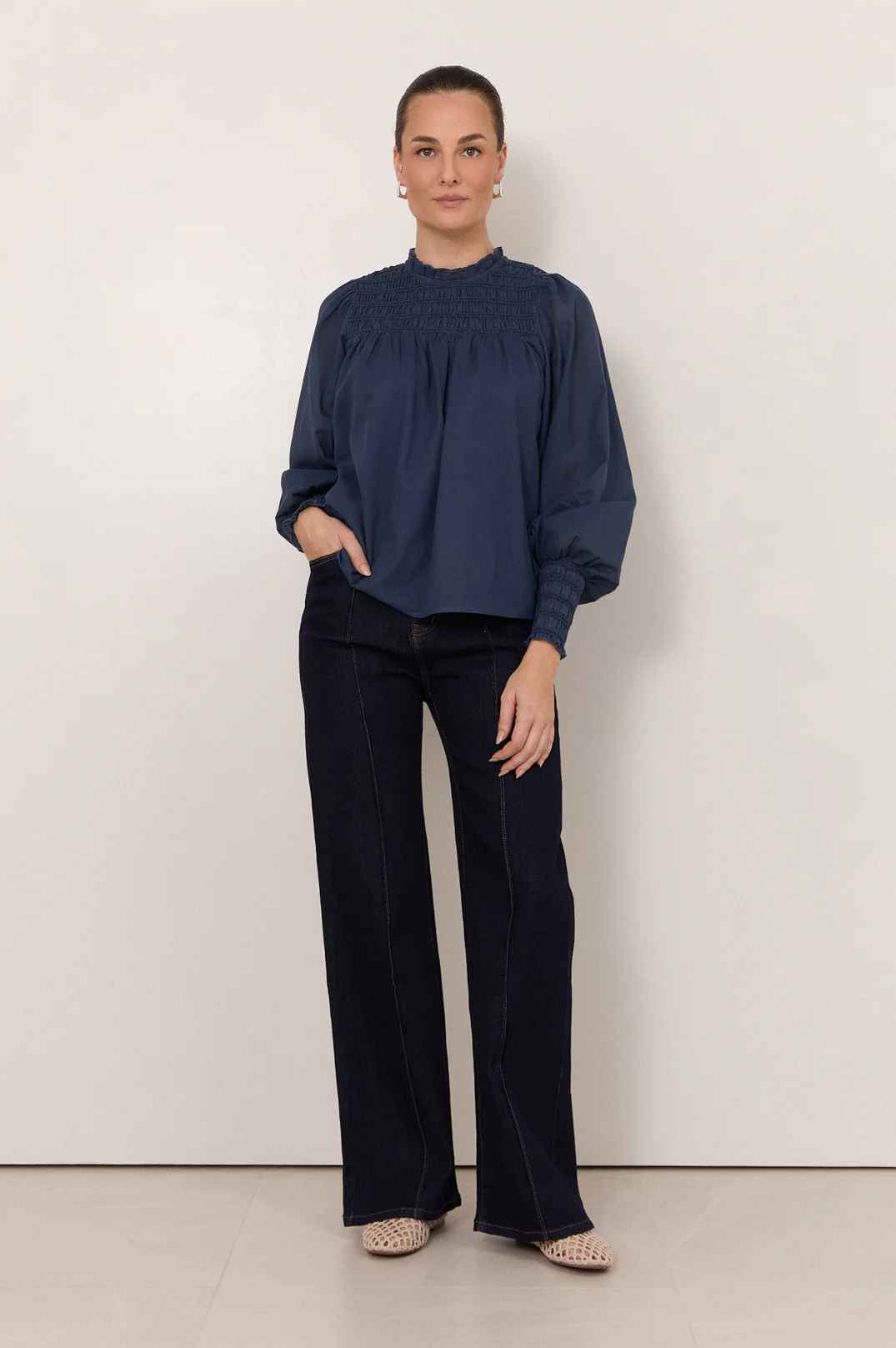 Valentina Shirred Top (Navy) - Image 3