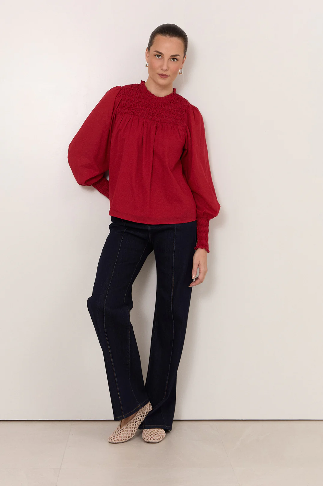 Valentina Shirred Top (Red) - Image 3