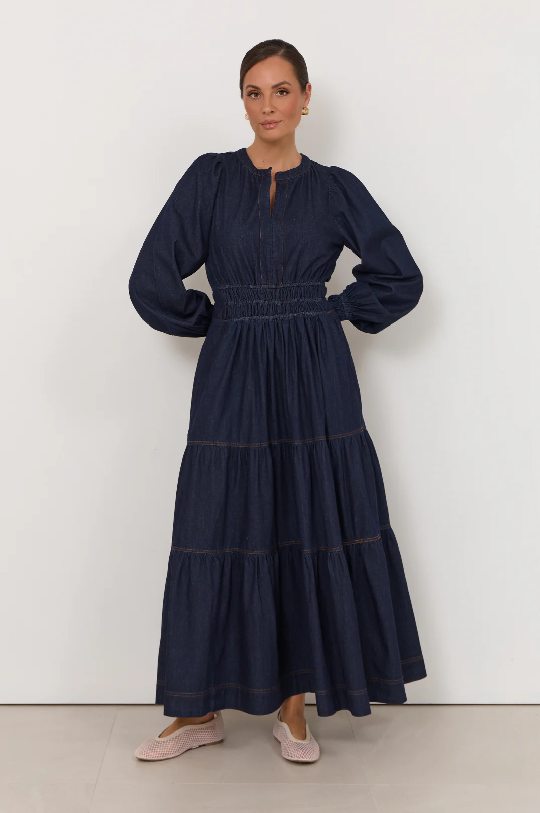 Violette Long Sleeve Denim Dress (Denim) - Image 3
