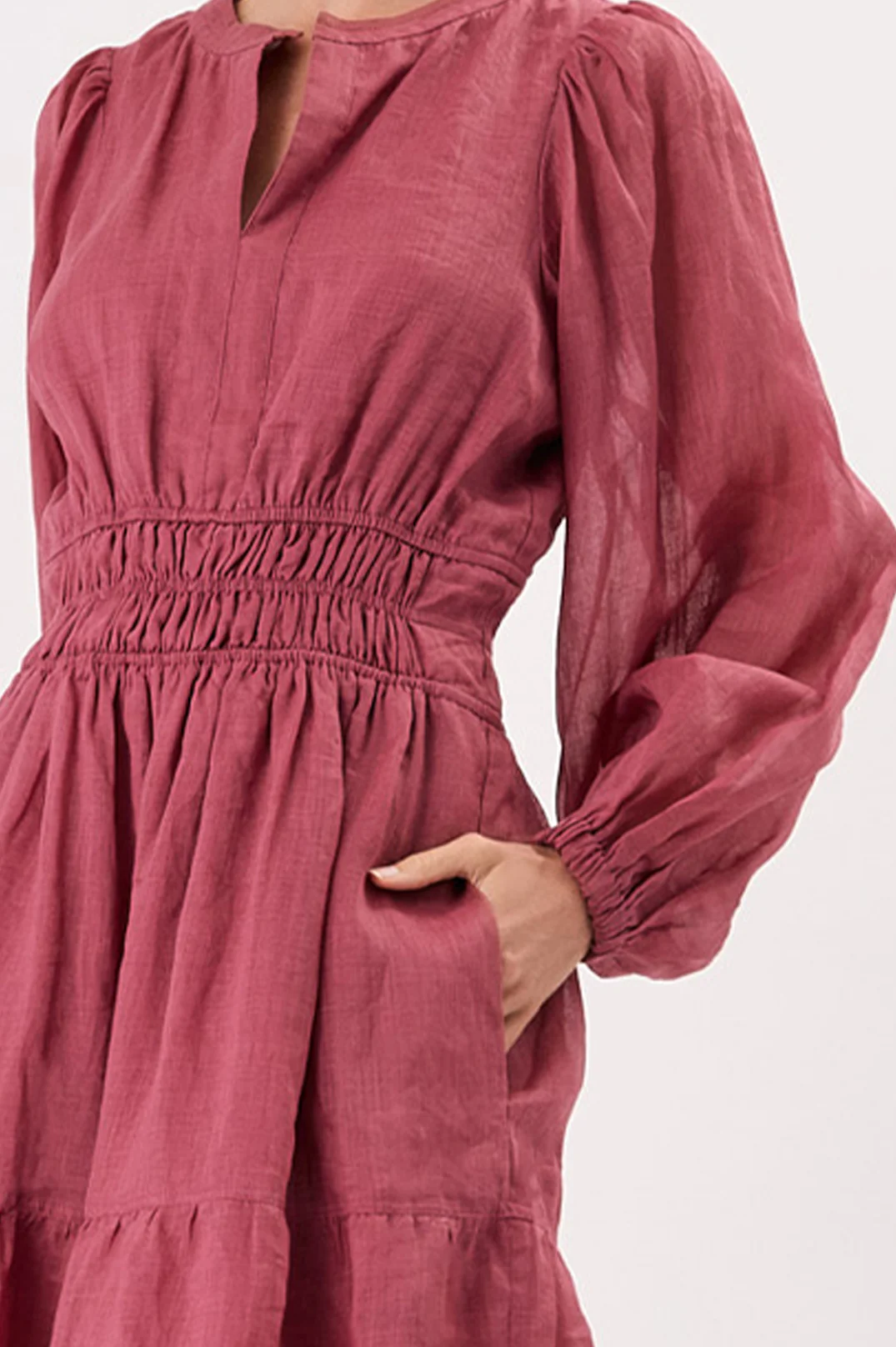 Violette Long Sleeve Ramie Short Dress (Berry) - Image 3