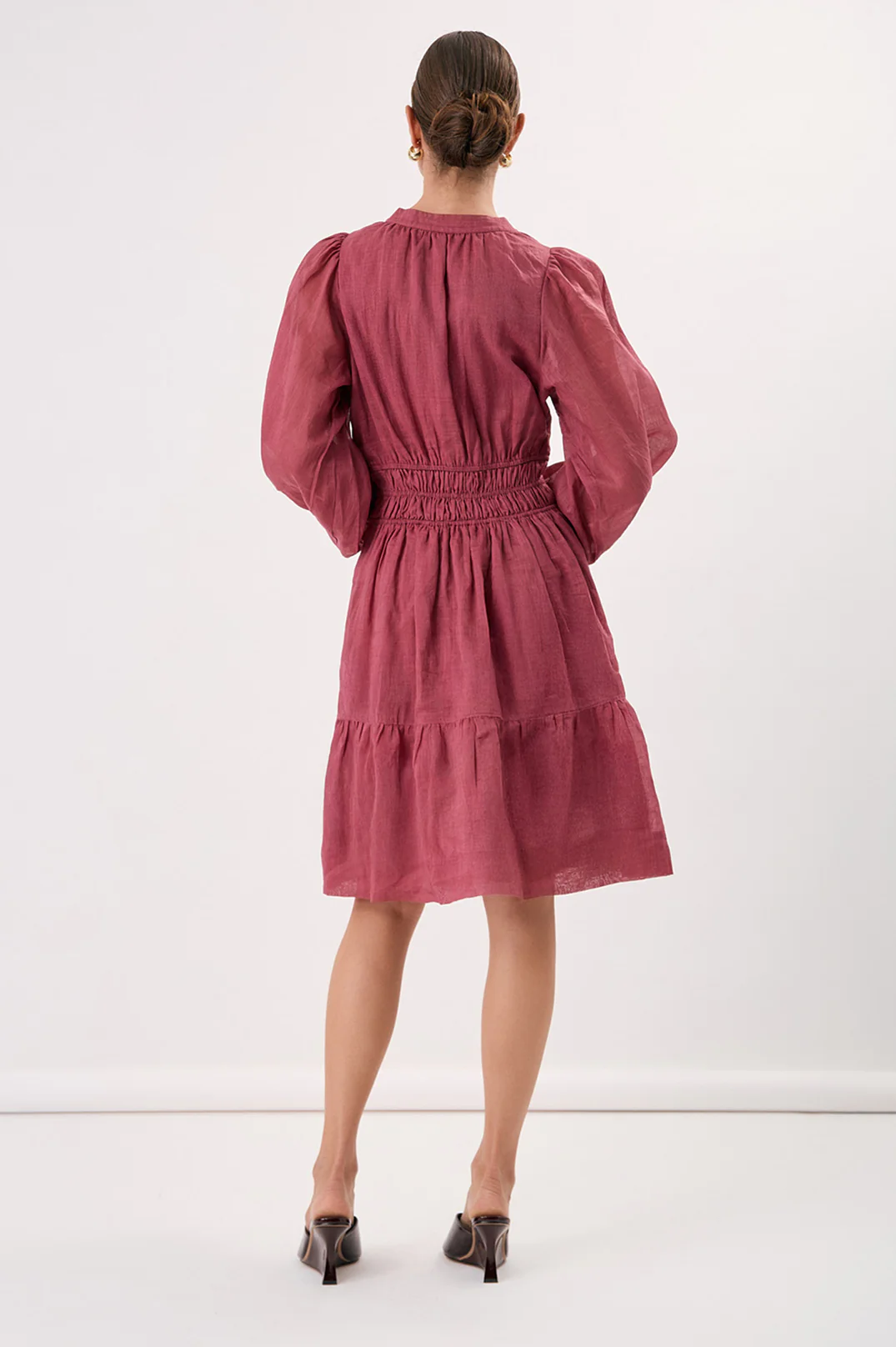Violette Long Sleeve Ramie Short Dress (Berry) - Image 4