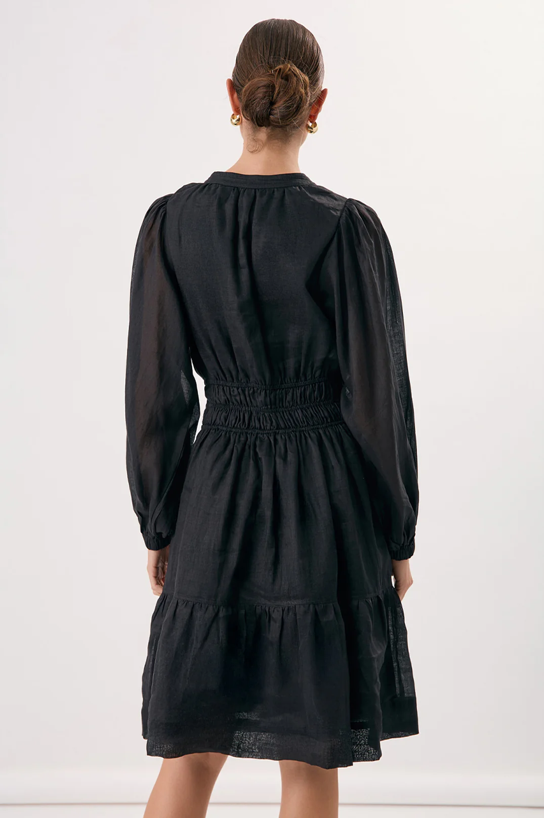 Violette Long Sleeve Ramie Short Dress (Black) - Image 4