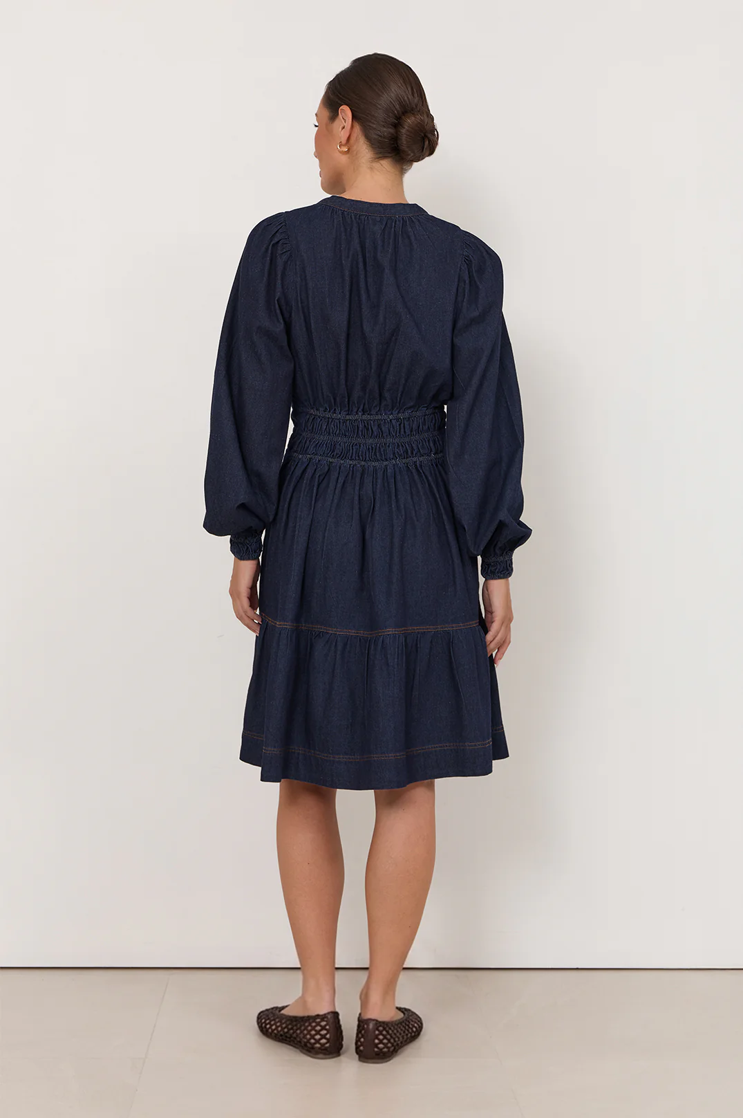 Violette Long Sleeve Short Denim Dress (Denim) - Image 3