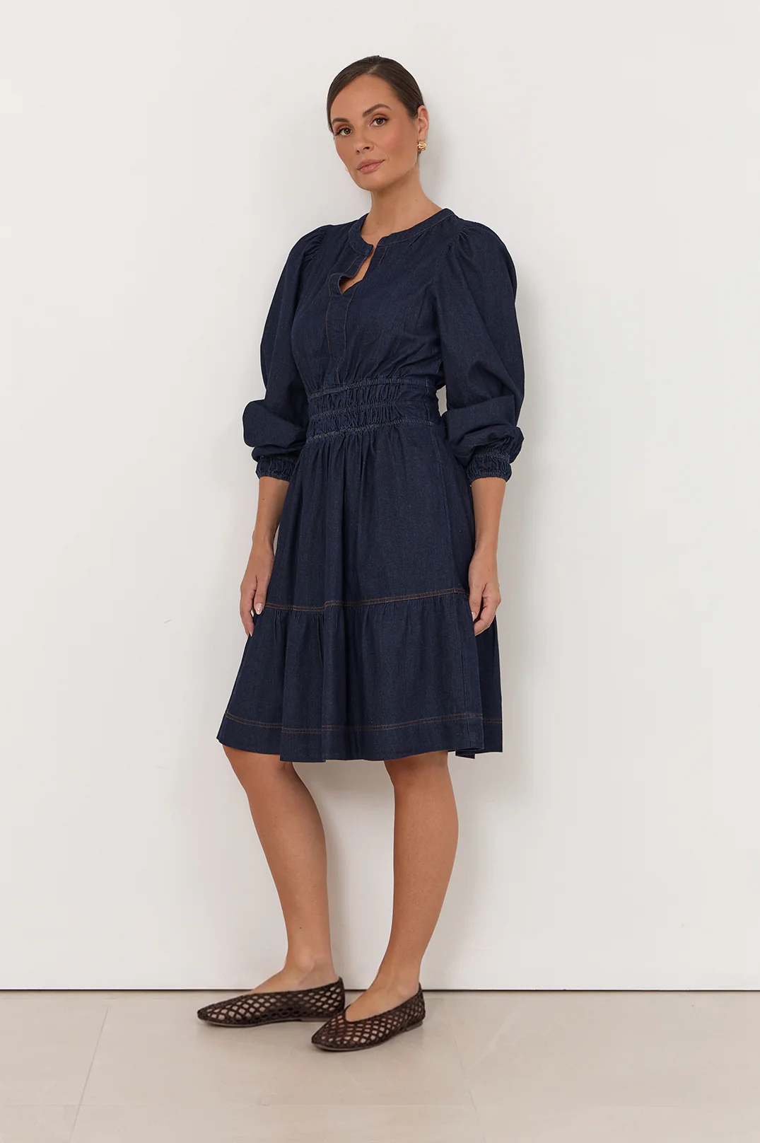Violette Long Sleeve Short Denim Dress (Denim) - Image 4