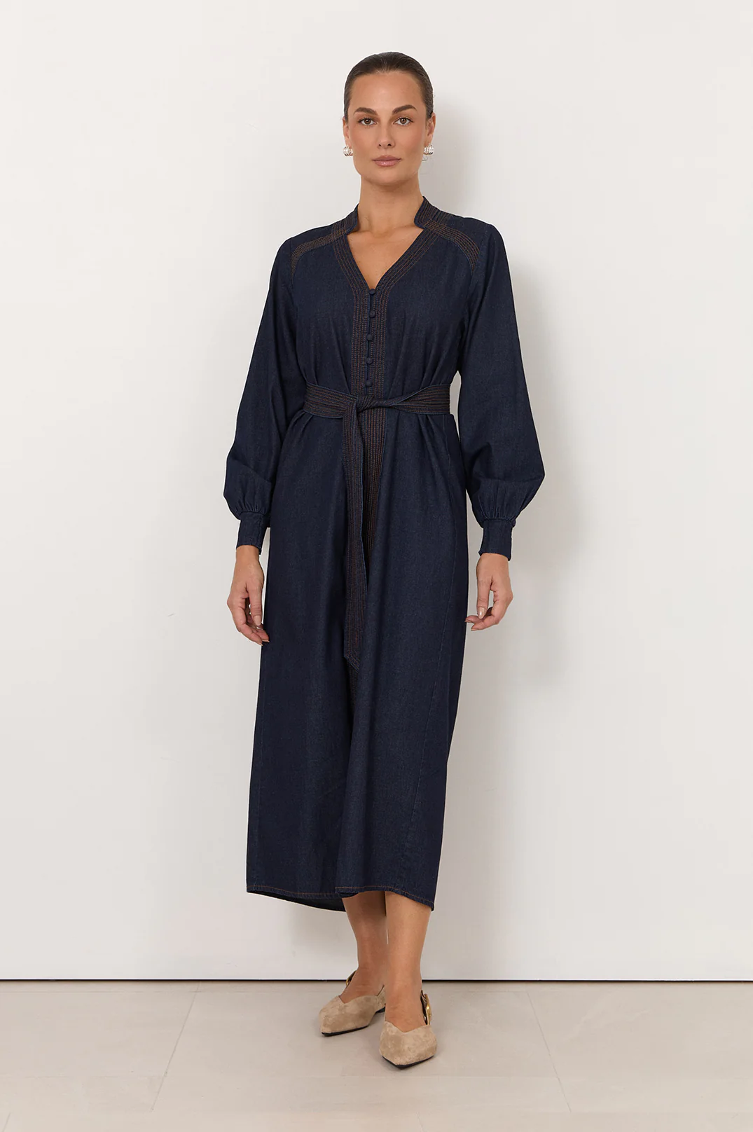 Vivi Lightweight Denim Midi Dress (Dark Denim) - Image 3