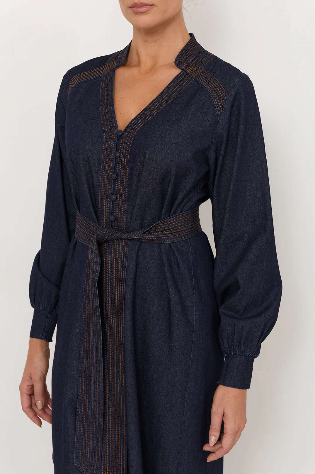 Vivi Lightweight Denim Midi Dress (Dark Denim) - Image 4