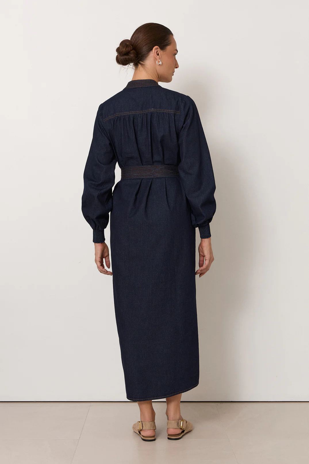 Vivi Lightweight Denim Midi Dress (Dark Denim) - Image 6
