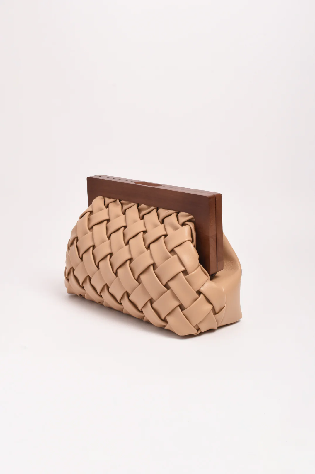 Vivienne Weave Timber Frame Clutch (Camel) - Image 3