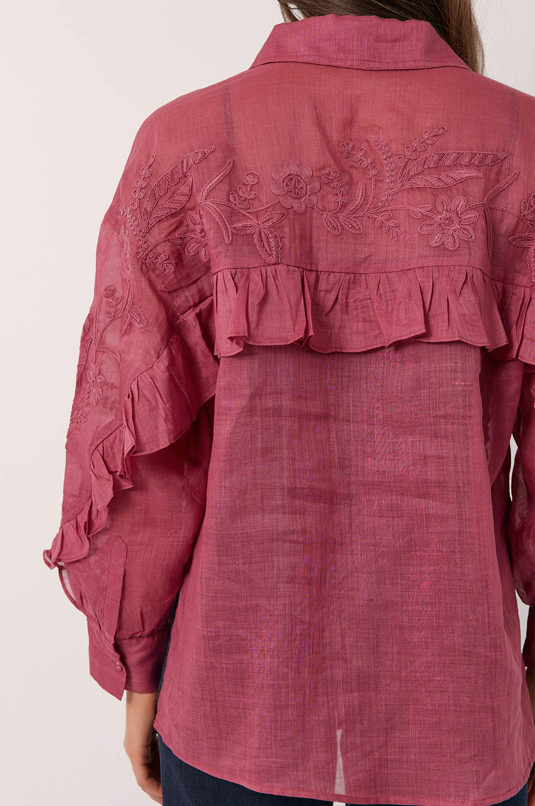 Wanda Embroidered Ramie Shirt (Berry) - Image 5