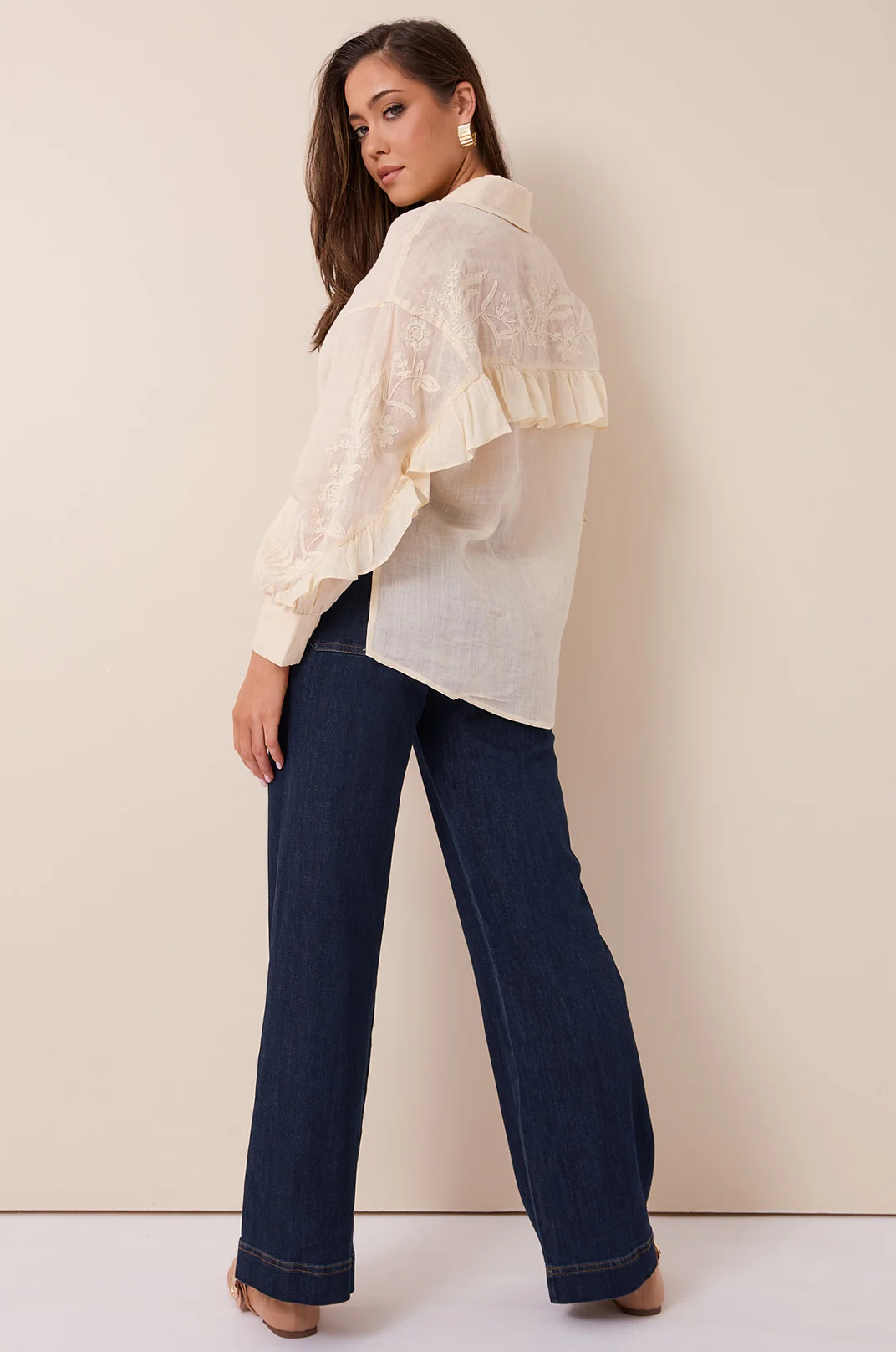 Wanda Embroidered Ramie Shirt (Cream) - Image 3