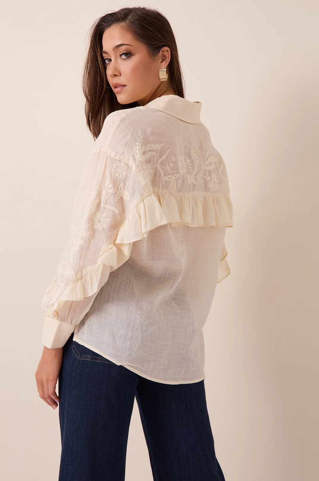 Wanda Embroidered Ramie Shirt (Cream) - Image 4