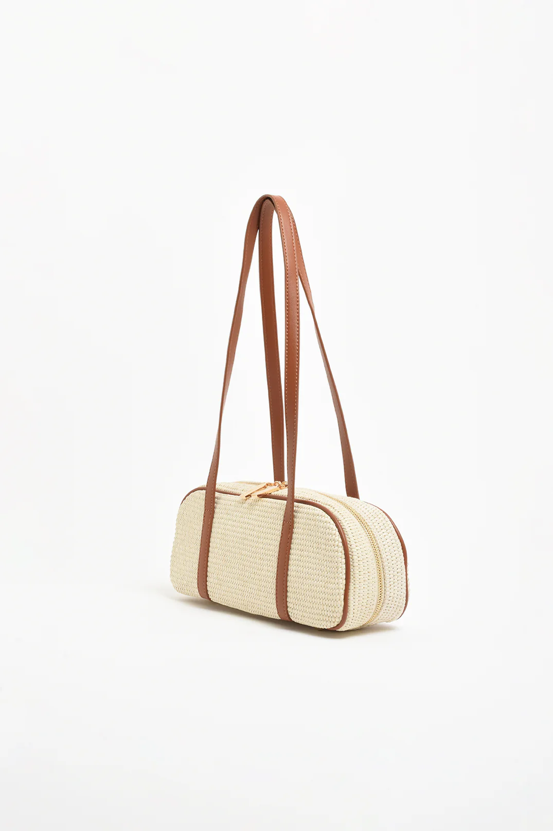Weave and Trim Bowler Bag (Natural/Tan) - Image 3