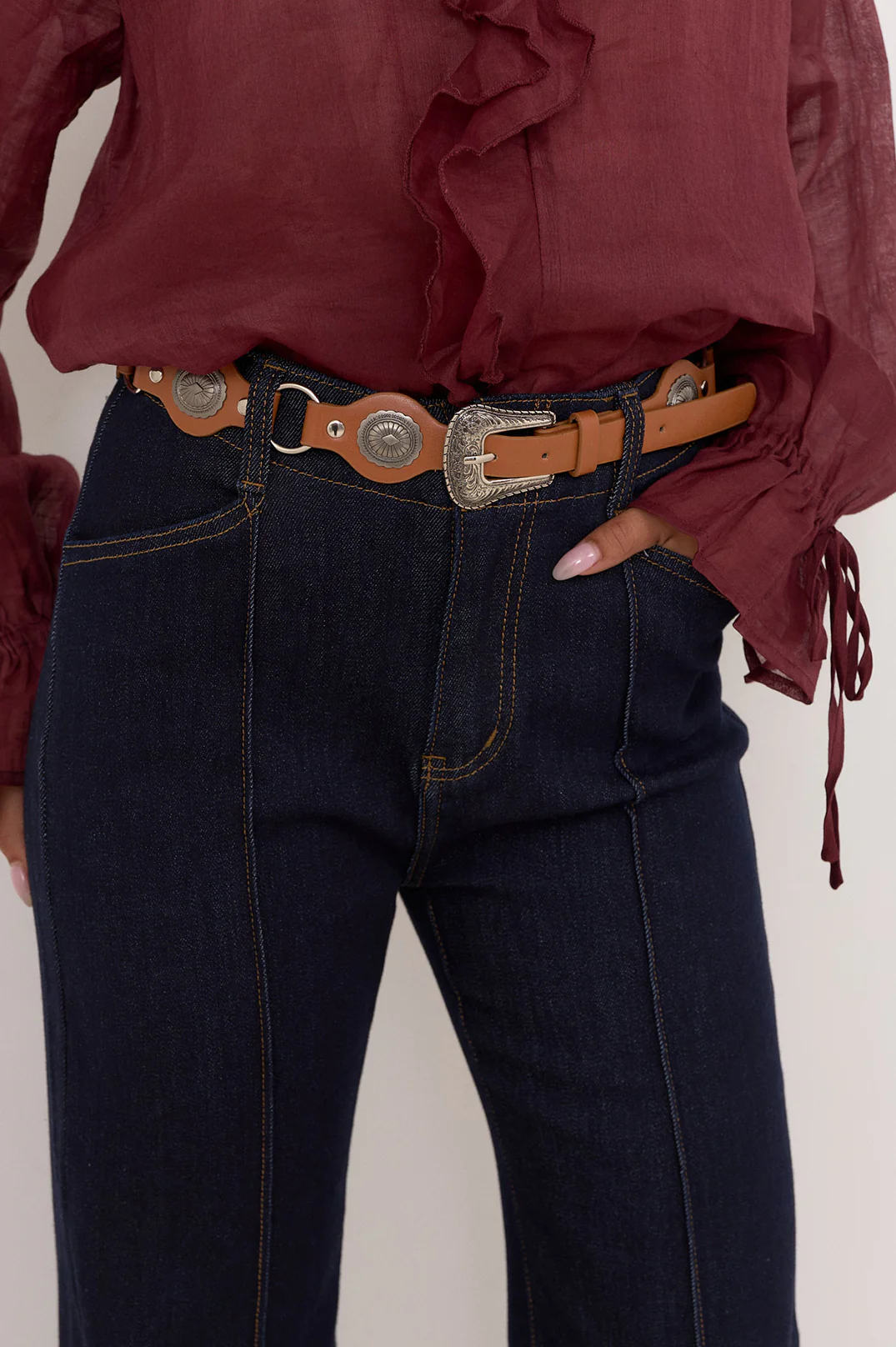 Western Buckle Loop Belt (Tan) - Image 3