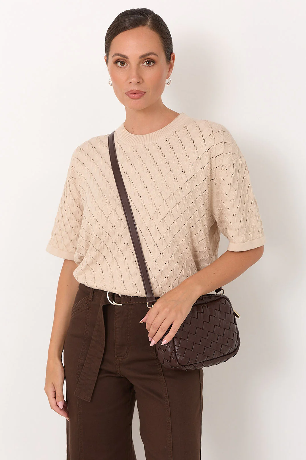 Wide Weave Crossbody Bag (Chocolate) - Image 2