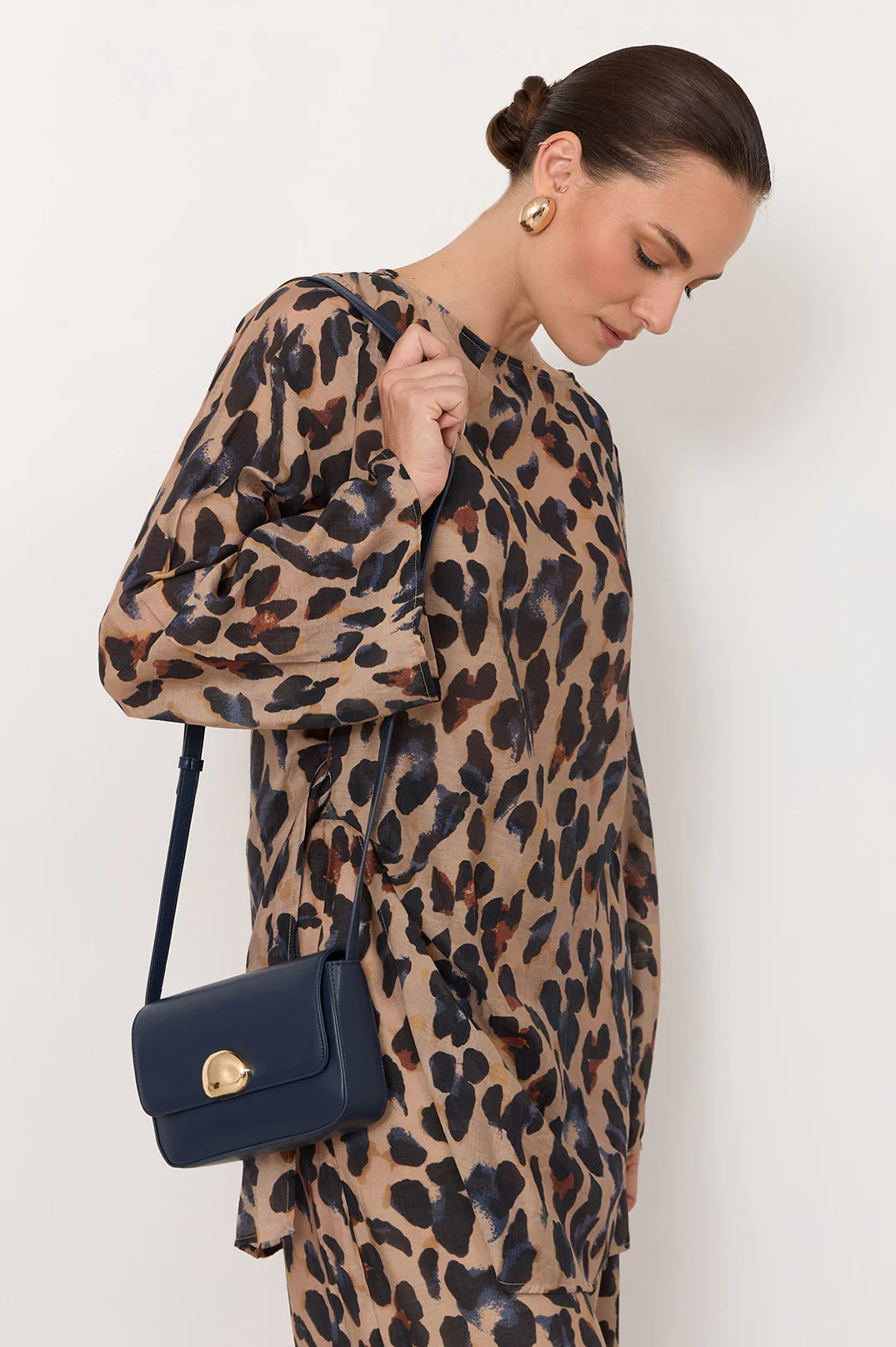 Winston Metal Button Crossbody Bag (Navy) - Image 2