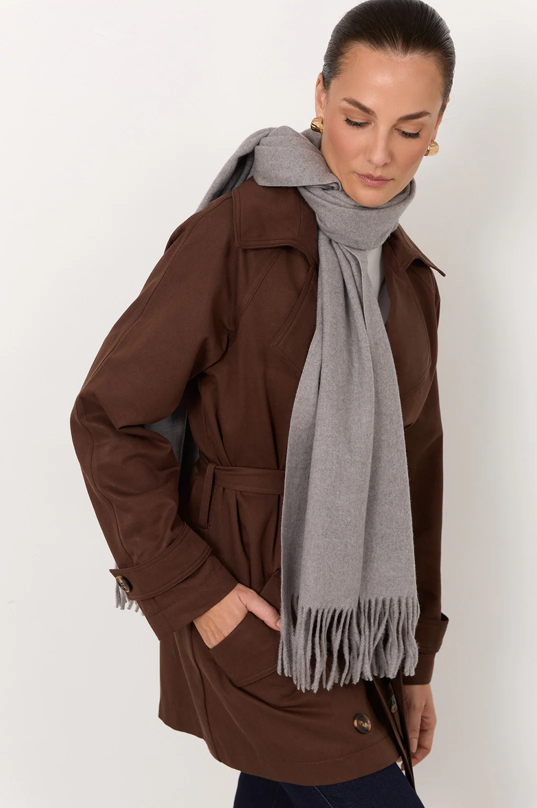 Wool Blend Fringe Edge Scarf (Grey)