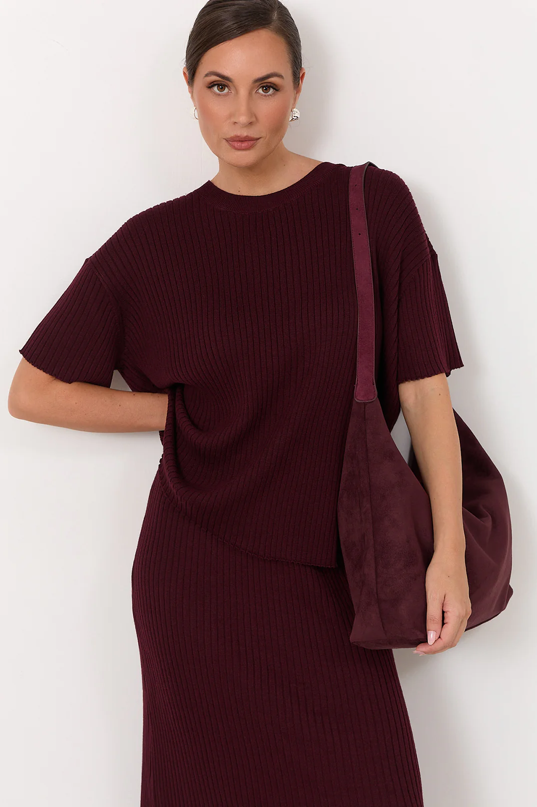 Wren Faux Suede Slouchy Tote (Wine) - Image 4