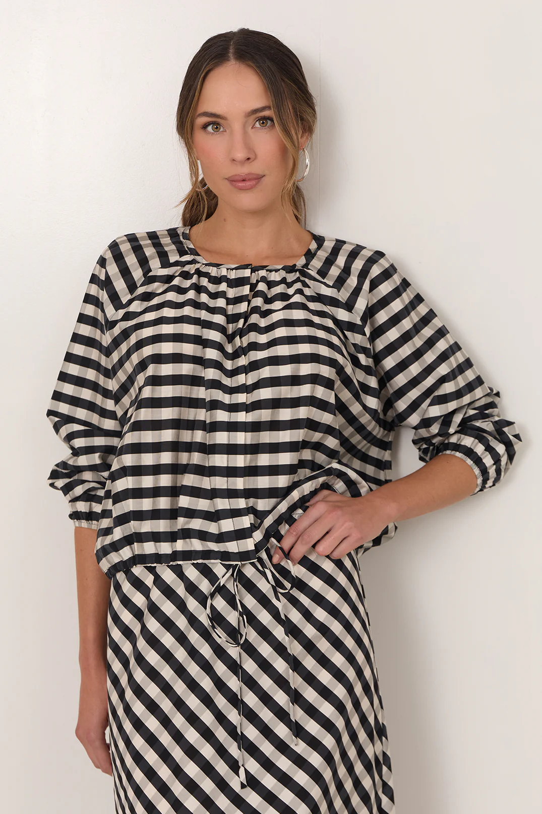 Yasmine Raglan Sleeve Gingham Top (Print) - Image 2