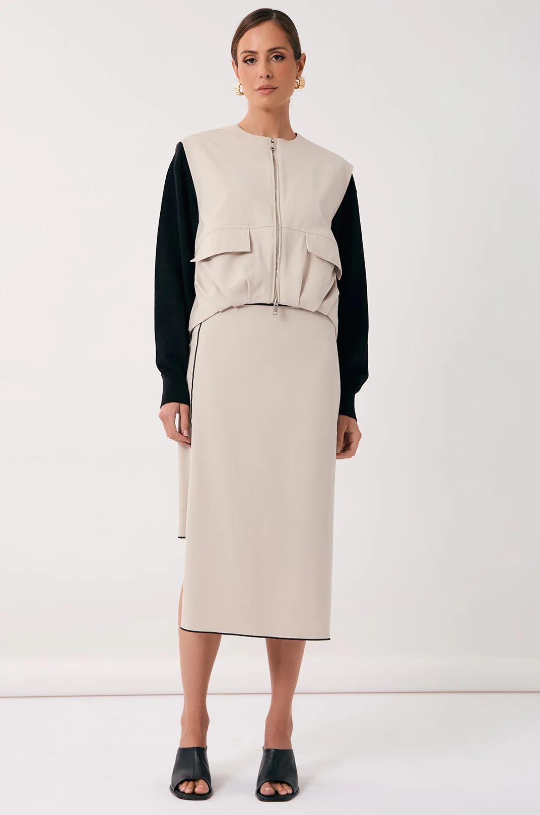 Yuliana Asymmetric Midi Skirt (Stone) - Image 2