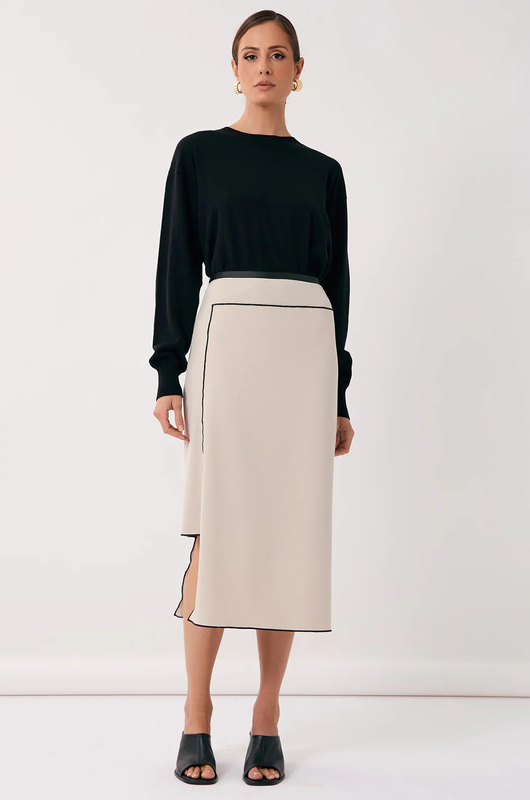 Yuliana Asymmetric Midi Skirt (Stone) - Image 6